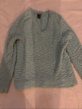 new directions Light Blue Plush V-Neck Sherpa Sweater